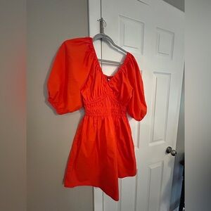 Vibrant Orange Puff Sleeve Dress